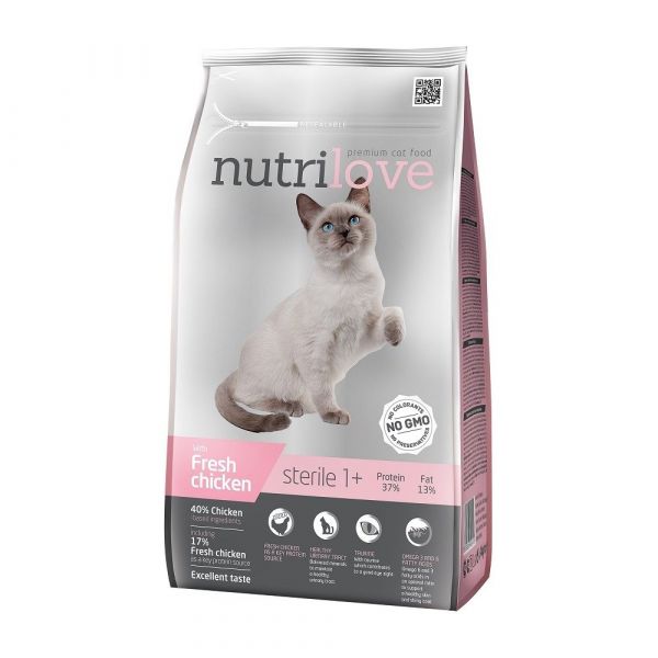 Nutrilove granule pro kočky Sterile s čerstvým kuřecím 7 kg