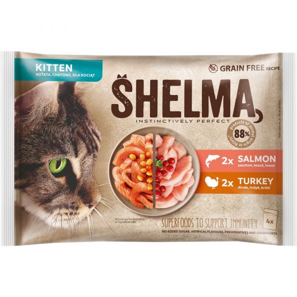 Shelma Kitten bezobilné dušené filetky losos a krůta 4 × 85 g